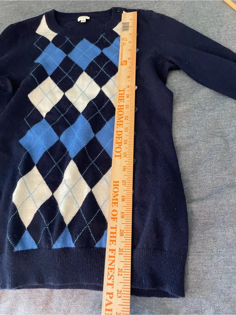 J. CREW Women's Navy Blue Argyle Knit Sweater Button Shoulder XS Wool Blend